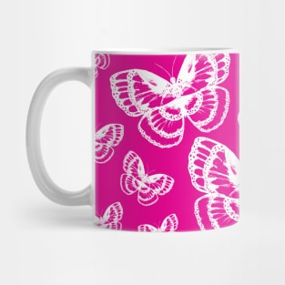 White Butterflies on Pink Pattern Mug